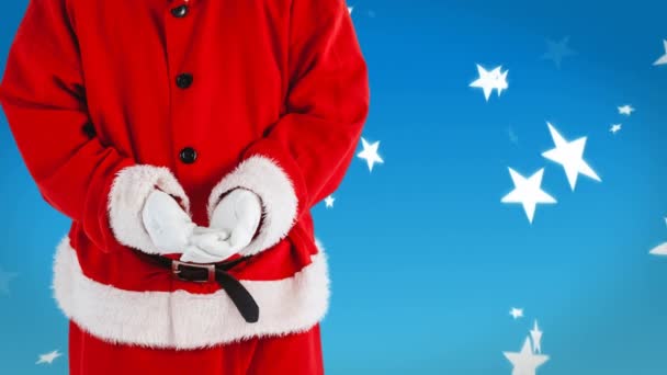 Animación Santa Claus Sobre Estrellas Blancas Sobre Fondo Azul Navidad — Vídeos de Stock