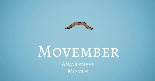 Animation Mois Sensibilisation Movember Texte Moustache Sur Fond Bleu Concept — Video