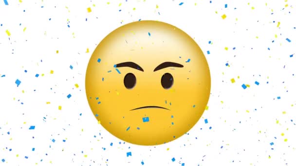 Animation Eines Wütenden Emoji Symbols Über Herabfallendem Konfetti Globales Social — Stockvideo