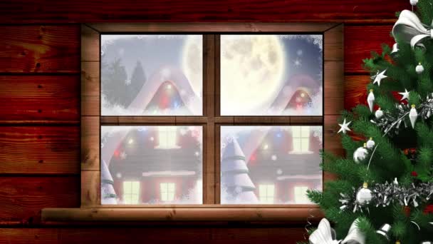 Animatie Van Winter Landschap Met Kerst Decoratie Gezien Door Het — Stockvideo