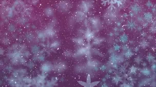 Animación Nieve Cayendo Sobre Copos Nieve Estrellas Sobre Fondo Rojo — Vídeos de Stock