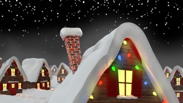 Анимация Снега Падающего Над Домами Волшебными Огнями Рождество Традиции Концепция — стоковое видео