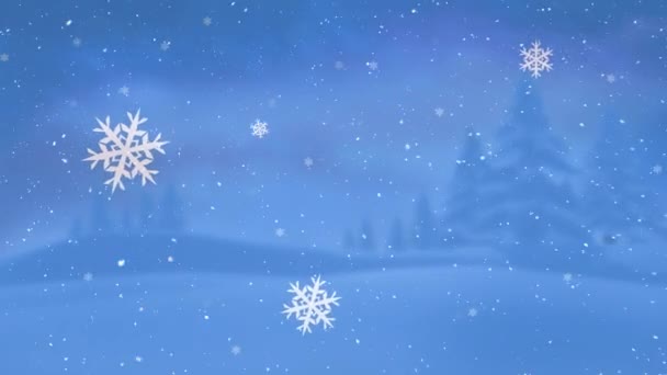冬の風景を背景に雪のアニメーション クリスマス冬お祝いのコンセプトデジタル生成ビデオ — ストック動画