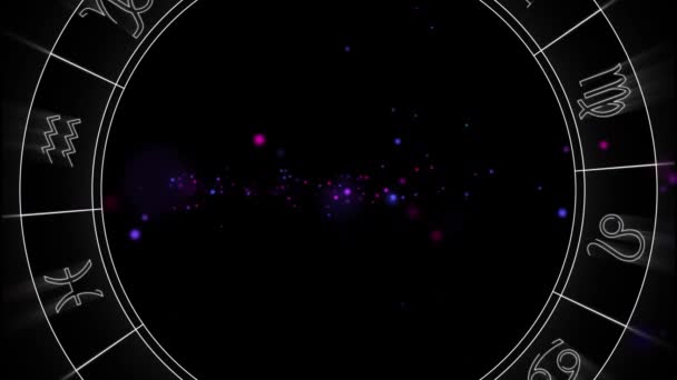 星相圆环在黑色背景上运动的动画 通信技术 数据共享和数字视频产生的数字接口概念 — 图库视频影像