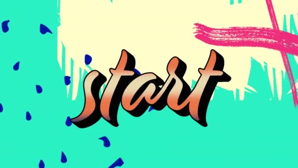 Animering Start Text Över Färgglada Grafik Och Former Bakgrund Sociala — Stockvideo