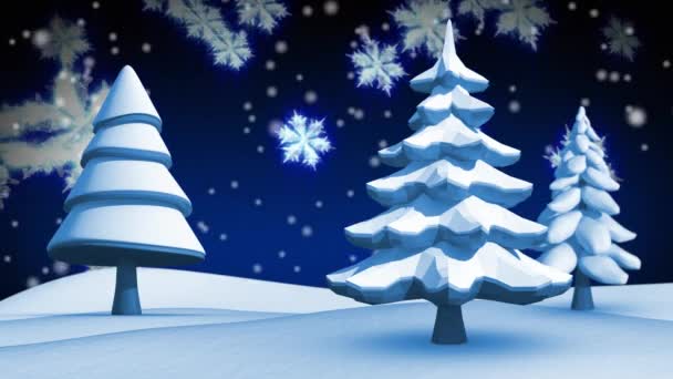 Animação Neve Caindo Sobre Árvores Fundo Azul Natal Tradição Conceito — Vídeo de Stock