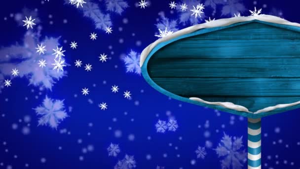 Noel Tabelasının Üzerine Düşen Karların Animasyonu Kopya Alanı Olan Tahta — Stok video