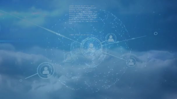 Animación Redes Conexiones Procesamiento Datos Sobre Cielo Conexiones Globales Interfaz — Vídeo de stock