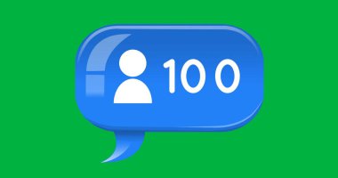 Yeşil arkaplanda mavi sohbet kutusunda takipçi simgesi bulunan bir numara resmi 