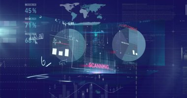 Mavi arka planda finansal veri işleme üzerinde yüzen matematiksel denklemlerin dijital görüntüsü. küresel finans ve iş teknolojisi kavramı