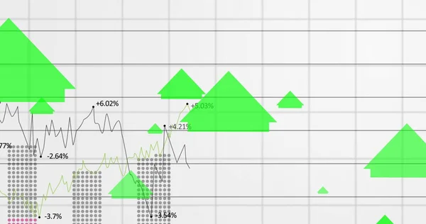 Imagen Registro Estadísticas Flechas Verdes Apuntando Hacia Arriba Moviéndose Cuadrícula — Foto de Stock