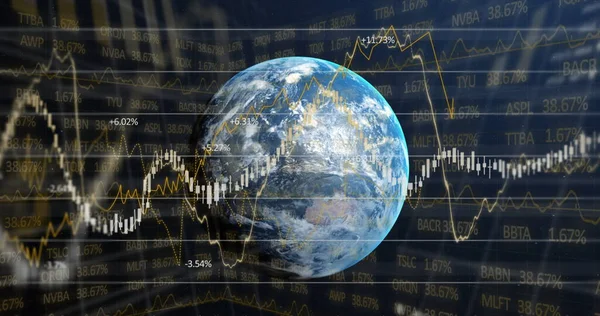 Beeld Van Financiële Gegevensverwerking Statistieken Die Planeet Aarde Worden Geregistreerd — Stockfoto