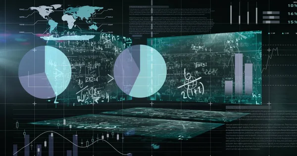 Imagem Processamento Estatísticas Dados Financeiros Telas Sobre Mapa Mundo Interface — Fotografia de Stock