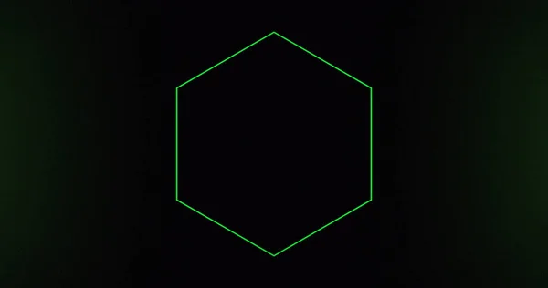 Obrázek Zeleného Neonového Šestiúhelníku Blikajícího Tmavém Pozadí Technologie Energie Koncepce — Stock fotografie