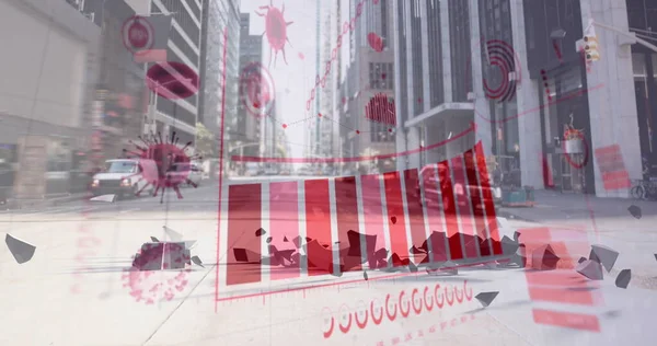Изображение Обработки Финансовых Данных Красными Коронавирусными Клетками Covid Американским Знаком — стоковое фото