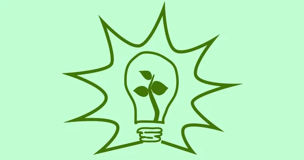 Composition of plant light bulb logo over green background. global conservation and earth day concept digitally generated image.