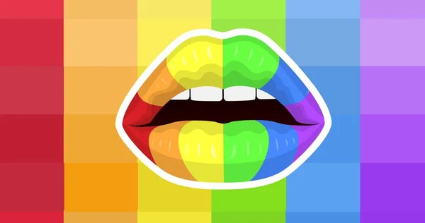 Tęczowe Usta Tle Tęczowych Pasków Koncepcja Igbtq Dumy Świętowania Równości — Zdjęcie stockowe