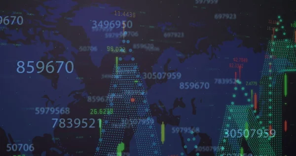 Afbeelding Van Getallen Die Statistieken Wereldkaart Veranderen Digitaal Interface Globaal — Stockfoto