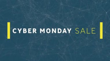 Bağlantı ağları üzerinden siber pazartesi satışı metninin animasyonu. küresel çevrimiçi satış, alışveriş ve bağlantılar konsepti dijital olarak oluşturulmuş video.