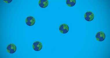 Düşen çoklu mavi ve yeşil kürelerin mavi arka planda canlandırması. küresel koruma ve yeşil farkındalık kavramı dijital olarak oluşturulmuş video.