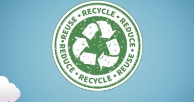 Bulutlu mavi gökyüzü arka planında metin ve logonun canlandırması. küresel koruma ve yeşil farkındalık kavramı dijital olarak oluşturulmuş video.
