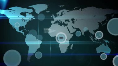 Dünya haritası üzerinde 6g metin ile bağlantı ağının animasyonu. küresel sosyal medya, bağlantılar ve dijital arayüz konsepti dijital olarak oluşturulmuş video.