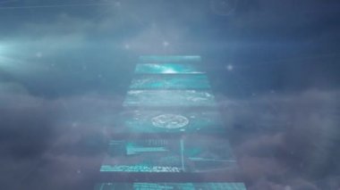 Gökyüzü üzerindeki bağlantı ağlarının ve veri işleme ağının animasyonu. küresel bağlantılar, dijital arayüz, dijital olarak oluşturulan veri işleme konsepti.