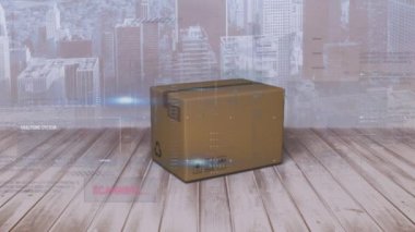 Karton kutunun üzerinde istatistik işleme animasyonu. küresel gönderim ve bağlantılar konsepti dijital olarak oluşturulmuş video.