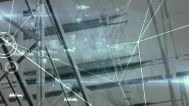 Depodaki rafların üzerinden bağlantı ağının animasyonu. küresel gönderim ve bağlantılar konsepti dijital olarak oluşturulmuş video.