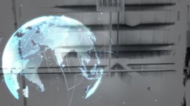 Endüstriyel iç mekanlar üzerindeki bağlantı ağlarının animasyonu. küresel gönderim ve bağlantılar konsepti dijital olarak oluşturulmuş video.