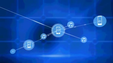 Mavi arkaplandaki bağlantı ağının canlandırılması. küresel iş, bağlantılar, veri işleme ve teknoloji konsepti dijital olarak oluşturulmuş video.