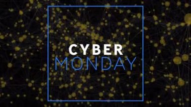 Bağlantı ağları üzerinden siber pazartesi satışı metninin animasyonu. küresel çevrimiçi satış, alışveriş ve bağlantılar konsepti dijital olarak oluşturulmuş video.