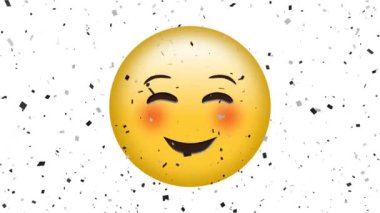 Düşen konfeti üzerine mutlu emoji ikonu animasyonu. küresel sosyal medya ve iletişim konsepti dijital olarak oluşturulmuş video.