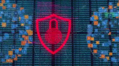 Biyometrik parmak izi veri işleme ve karanlık arkaplan üzerindeki bağlantı ağının animasyonu. küresel internet güvenliği, dijital arayüz ve bağlantılar konsepti dijital olarak oluşturulmuş video.