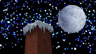 Bacalı, renkli benekli ve dolunaylı kış yılbaşı manzarasının animasyonu. Noel, kış ve kutlama konsepti dijital olarak oluşturuldu.