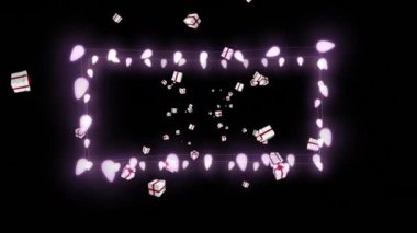 Fotokopi alanı ve arka planda sunulan sunumlarla peri ışıkları animasyonu. Yeni yıl, Noel, gelenek ve dijital olarak üretilen kutlama konsepti.