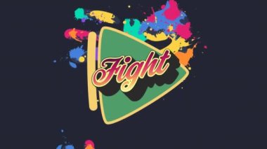 Renkli grafikler ve şekiller üzerine dövüş metninin animasyonu. arkaplan, sosyal medya ve iletişim konsepti dijital olarak oluşturulmuş video.