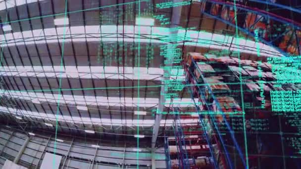 空の倉庫上のデータ処理のアニメーション 世界中の出荷 接続の概念デジタル生成ビデオ — ストック動画