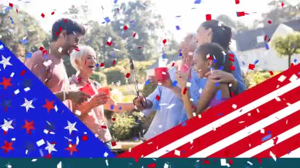 Animação Família Festa Aniversário Sobre Bandeira Americana Conceito Patriotismo Celebração — Vídeo de Stock