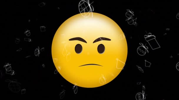Animation Arga Emoji Ikon Över Fallande Jul Ikoner Globalt Koncept — Stockvideo