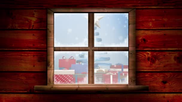 Animación Paisajes Invernales Con Decoración Navideña Vista Través Ventana Navidad — Vídeos de Stock