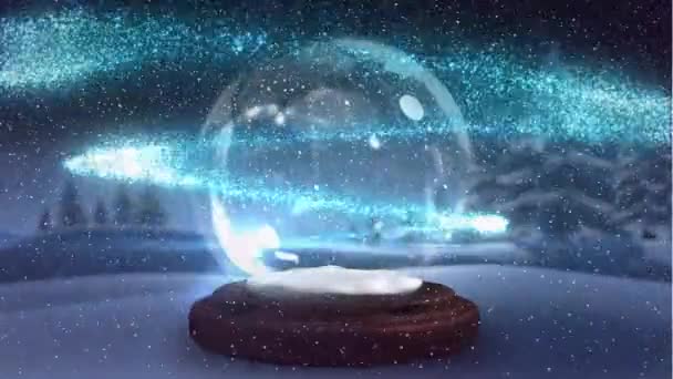 冬の風景の上に雪の落下やガラスの雪玉のアニメーション クリスマス お祝いのコンセプトをデジタルで — ストック動画