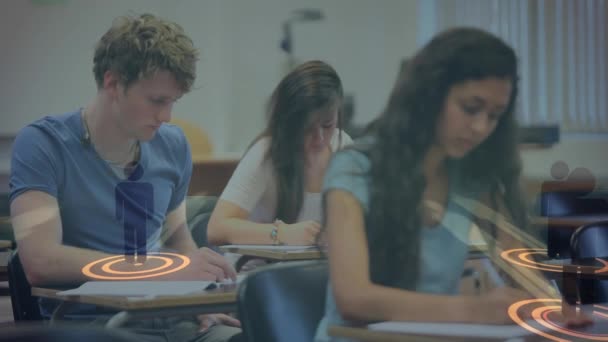 Animering Nätverk Kontakter Med Människor Ikoner Över Studenter College Globalt — Stockvideo