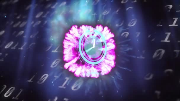 시퀀스는 배경에 데이터 처리와 시계의 애니메이션이다 디지털 인터페이스 디지털 비디오 — 비디오
