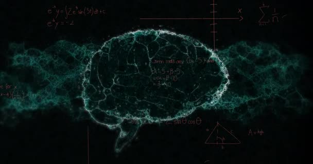 Animación Ecuaciones Matemáticas Sobre Modelo Digital Del Cerebro Humano Sobre — Vídeos de Stock