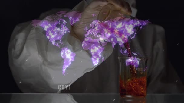 Animație Harta Lumii Peste Cupe Măsurare Global Covid Pandemie Servicii — Videoclip de stoc