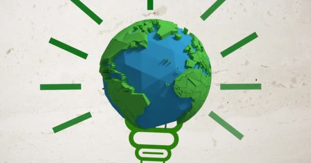 Анимирование Лампочки Белом Фоне Глобальная Концепция Сохранения Экологической Осведомленности Цифрового — стоковое видео