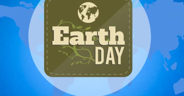 Анимация Текста Дня Земли Логотипа Глобуса Синем Фоне Глобальная Концепция — стоковое видео