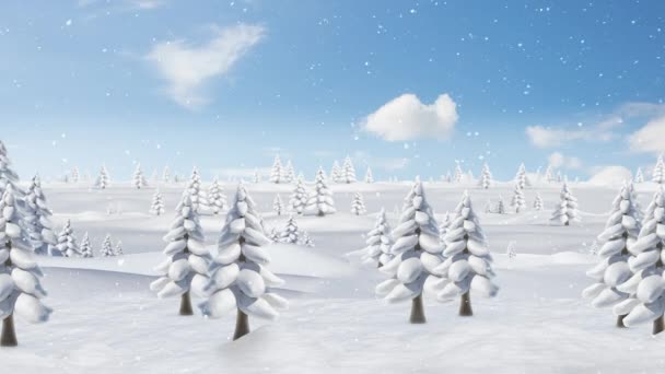 Animación Nieve Cayendo Sobre Árboles Sobre Fondo Azul Navidad Tradición — Vídeos de Stock