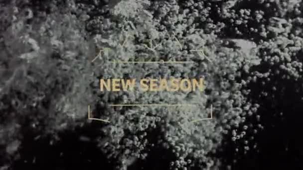 새로운 시즌의 텍스트 애니메이션검은 배경에 미디어와 인터페이스 디지털 비디오 — 비디오